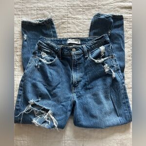 Abercrombie & Fitch Curve Love High Rise Distressed Mom Jeans